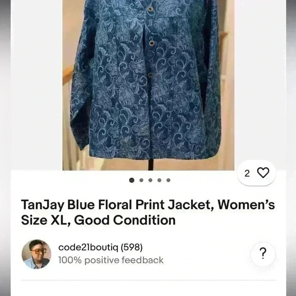 TANJAY BLUE FLORAL PRINT BLUE BLAZER JACKET SIZE MEDIUM - Picture 3 of 6
